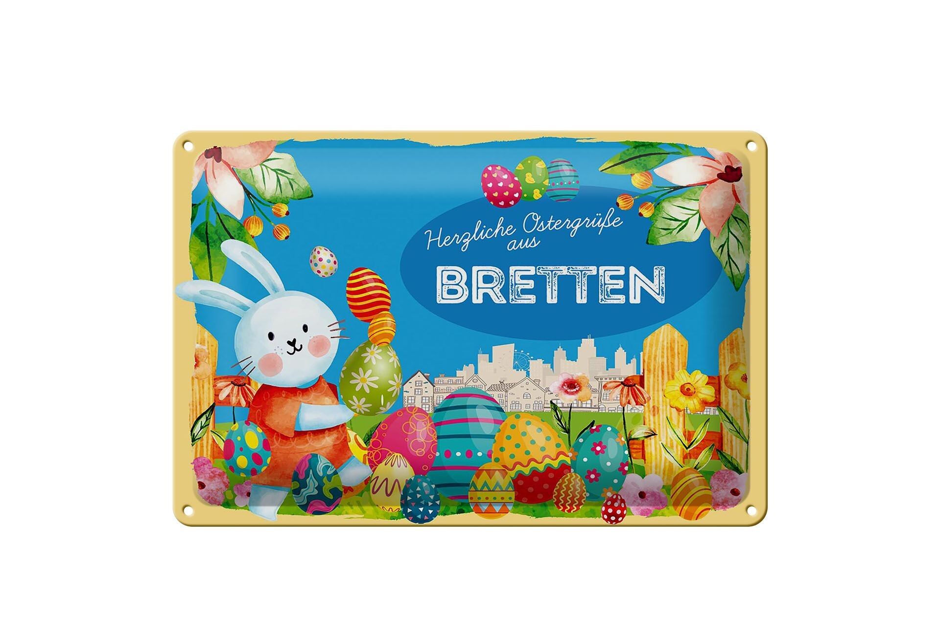 Cartel de chapa Pascua Saludos de Pascua 30x20cm TABLAS