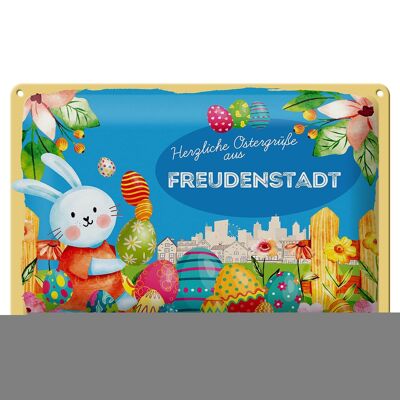 Cartel de chapa Pascua Saludos de Pascua 30x20cm FREUDENSTADT