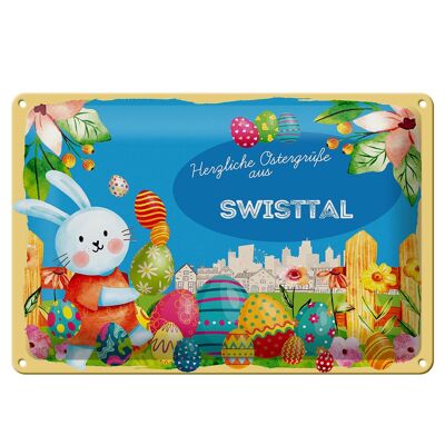 Cartel de chapa Pascua Saludos de Pascua 30x20cm SWISTTAL