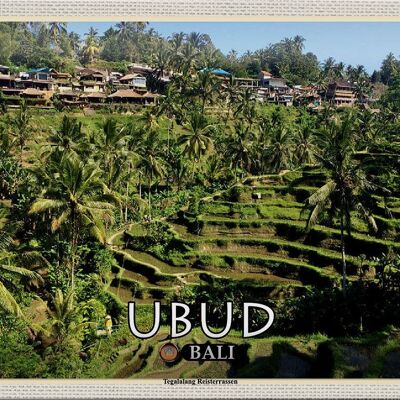 Cartel de chapa de viaje, 30x20cm, Ubud, Bali, Tegalalang, terrazas de arroz