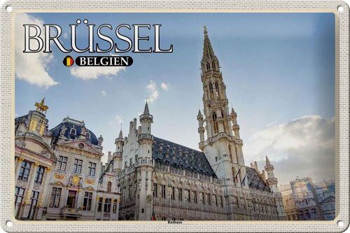 Blechschild Reise 30x20cm Brüssel Belgien Rathaus Wolken