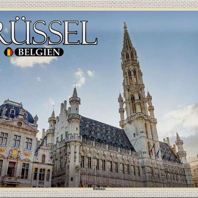 Blechschild Reise 30x20cm Brüssel Belgien Rathaus Wolken