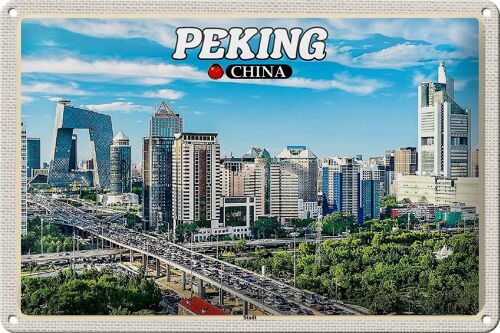 Blechschild Reise 30x20cm Peking China Stadt Hochhäuser Skyline