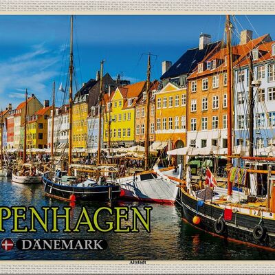 Cartel de chapa de viaje, 30x20cm, Copenhague, Dinamarca, casco antiguo, barcos
