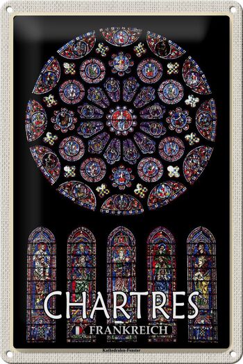 Panneau de voyage en étain, 20x30cm, fenêtre de la cathédrale de Chartres, France 1