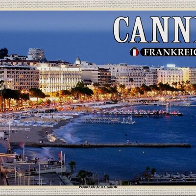 Cartel de chapa de viaje 30x20cm Cannes Francia Promenade la Croisette