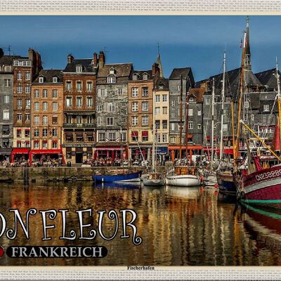 Cartel de chapa de viaje, 30x20cm, Honfleur, Francia, puerto pesquero, barcos
