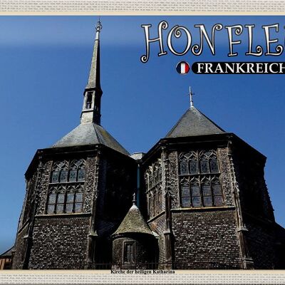 Cartel de chapa de viaje 30x20cm Honfleur Francia Iglesia Katharina