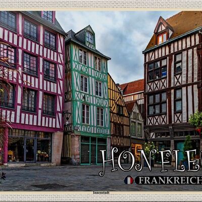 Cartel de chapa viaje 30x20cm Honfleur Francia centro ciudad