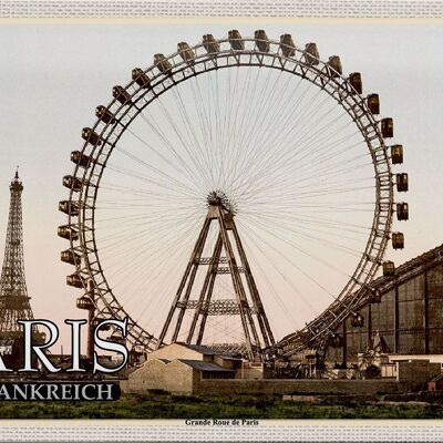 Cartel de chapa de viaje, 30x20cm, París, Francia, Grande Roue, noria
