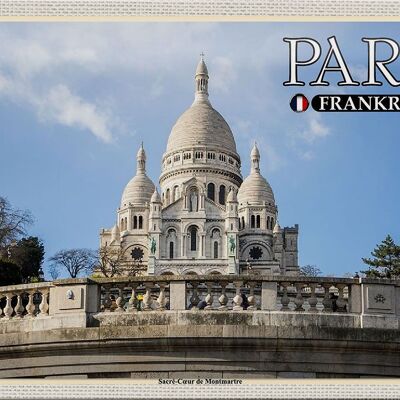 Cartel de chapa Viaje 30x20cm París Francia Sacré-Coeur de Montmartre