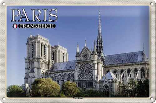 Blechschild Reise 30x20cm Paris Frankreich Notre-Dame Kathedrale