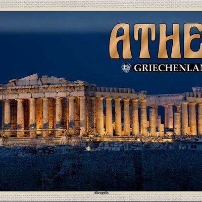 Cartel de chapa de viaje, 30x20cm, Atenas, Grecia, Acrópolis, fortaleza de la ciudad