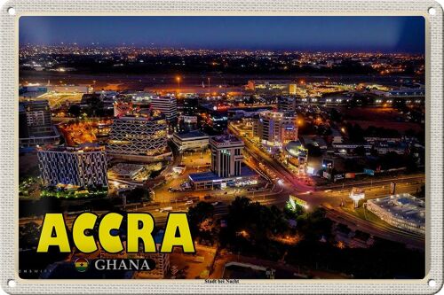 Blechschild Reise 30x20cm Accra Ghana Stadt bei Nacht
