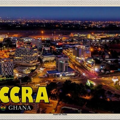 Cartel de chapa viaje 30x20cm Accra Ghana ciudad de noche
