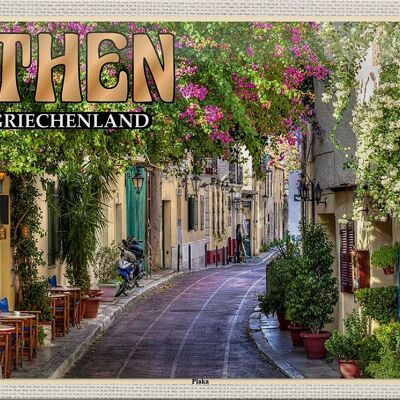 Cartel de chapa de viaje, 30x20cm, Atenas, Grecia, distrito de Plaka