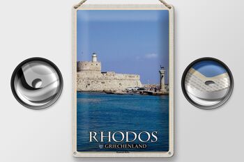 Panneau en étain voyage 20x30cm Rhodes Grèce port de Mandraki 2