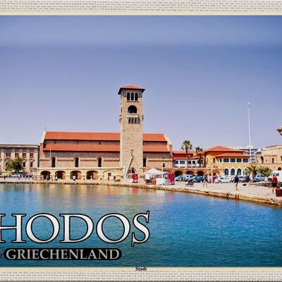 Cartel de chapa de viaje, 30x20cm, Rodas, Grecia, ciudad, vacaciones en el mar