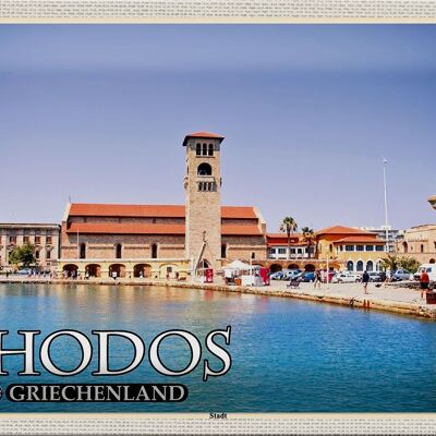 Blechschild Reise 30x20cm Rhodos Griechenland Stadt Meer Urlaub