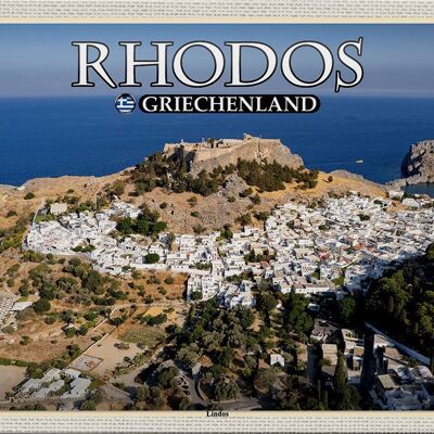 Cartel de chapa de viaje, 30x20cm, Rodas, Grecia, Lindos, ciudad, mar