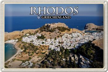 Signe en étain voyage 30x20cm, Rhodes, grèce, Lindos, ville, mer 1