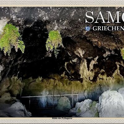 Targa in metallo da viaggio 30x20 cm Samos Grecia Grotta di Pitagora
