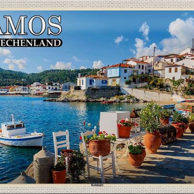 Cartel de chapa de viaje, 30x20cm, Samos, Grecia, ciudad de Kokkári, vacaciones