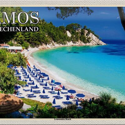 Cartel de chapa de viaje 30x20cm Samos Grecia Lemonakia Beach Beach