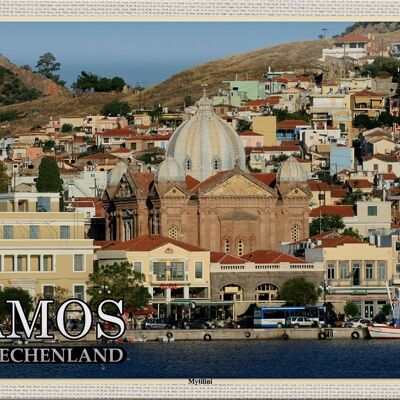 Blechschild Reise 30x20cm Samos Griechenland Mytilini Stadt Meer