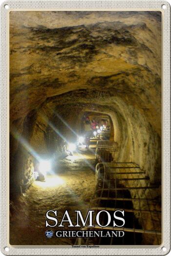 Plaque en tôle voyage 20x30cm Samos Grèce Tunnel d'Eupalinos 1