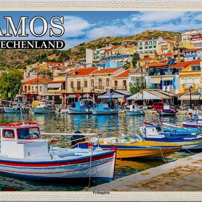 Panneau en étain voyage 30x20cm Samos Grèce Pythagorio petite ville