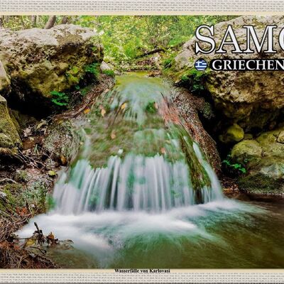 Panneau de voyage en étain, 30x20cm, Samos, grèce, cascades Karlovasi