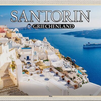 Targa in metallo da viaggio 30x20 cm Santorini Grecia Fira Capitale