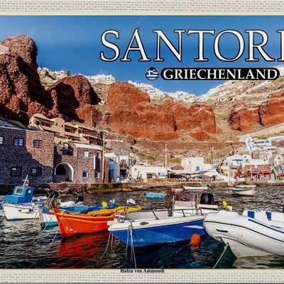 Cartel de chapa viaje 30x20cm Santorini Grecia puerto de Ammoudi