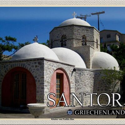 Cartel de chapa de viaje 30x20cm Santorini Grecia Monasterio Profitis