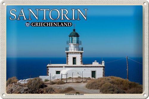 Blechschild Reise 30x20cm Santorin Griechenland Leuchtturm Akrotiri