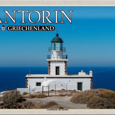 Blechschild Reise 30x20cm Santorin Griechenland Leuchtturm Akrotiri