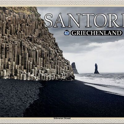 Cartel de chapa de viaje 30x20cm Santorini Grecia Playa Negra