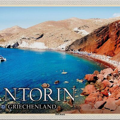 Cartel de chapa de viaje 30x20cm Santorini Grecia Playa Roja Playa