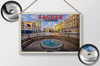 Panneau de voyage en étain, 30x20cm, Zagreb, croatie, place principale, Ban Jelacic 2
