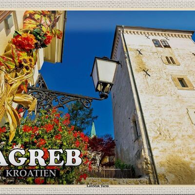 Cartel de chapa de viaje, 30x20cm, Zagreb, Croacia, Torre Lotrscak, Atalaya