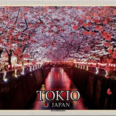Targa in metallo da viaggio 30x20 cm Tokyo Giappone Cherry Blossom Festival Trees River
