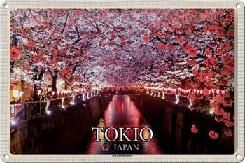Panneau de voyage en étain, 30x20cm, Tokyo, japon, Festival des fleurs de cerisier, arbres, rivière 1