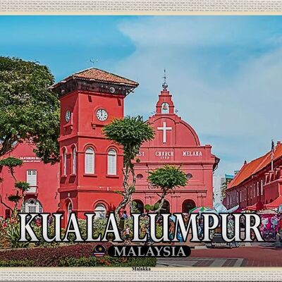 Cartel de chapa de viaje, 30x20cm, Kuala Lumpur, Malasia, Iglesia de la ciudad de Malaca