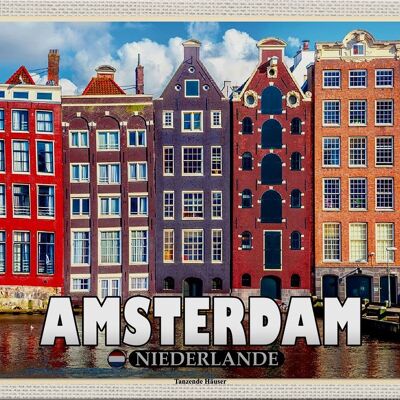 Targa in metallo da viaggio 30x20 cm Amsterdam Paesi Bassi Case danzanti