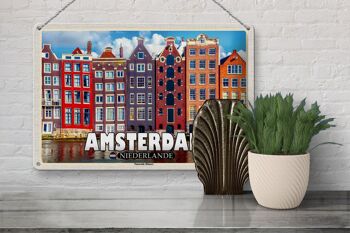 Panneau de voyage en étain, 30x20cm, Amsterdam, pays-bas, maisons dansantes 3