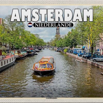 Targa in metallo da viaggio 30x20 cm Amsterdam Paesi Bassi Crociera sul canale sul fiume