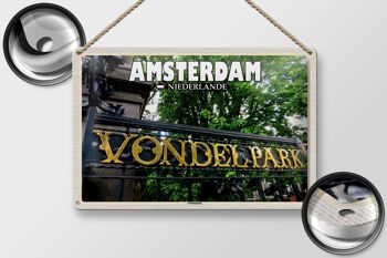 Panneau en étain voyage 30x20cm, Amsterdam pays-bas Vondelpark 2