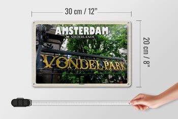 Panneau en étain voyage 30x20cm, Amsterdam pays-bas Vondelpark 4