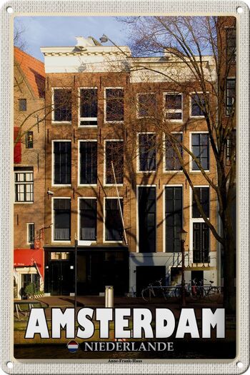 Panneau de voyage en étain, 20x30cm, Amsterdam, pays-bas, maison d'anne Frank 1